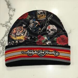 Assholes Live Forever Y2K Graphic Beanie – Skull Tattoo Print